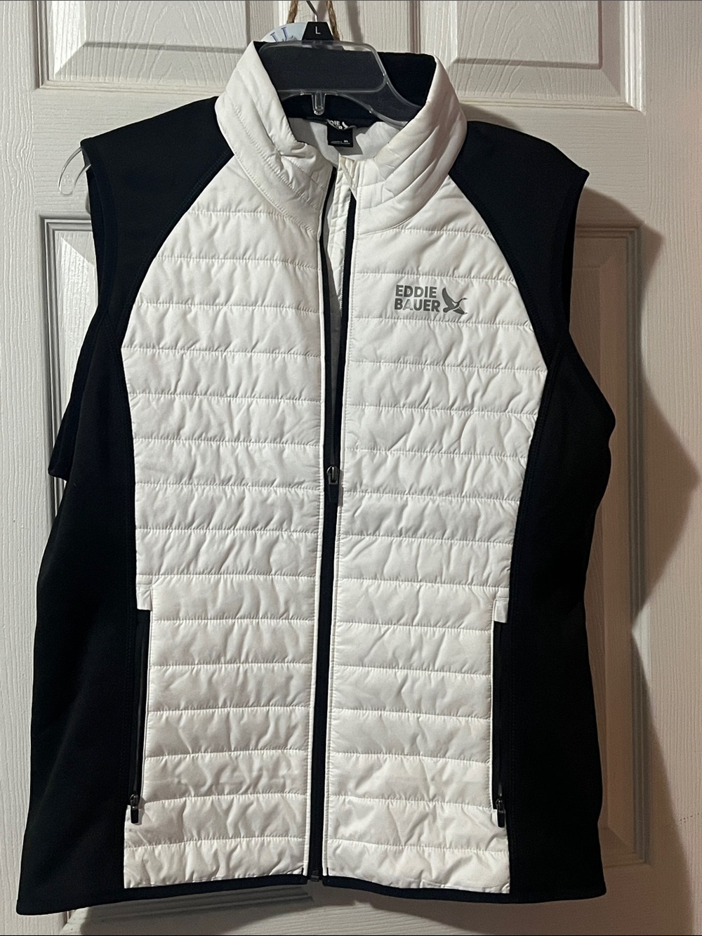 Eddie Bauer White and Black Quilted Zip Vest